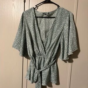 SHEIN Sage Green Patterned Wrap Blouse